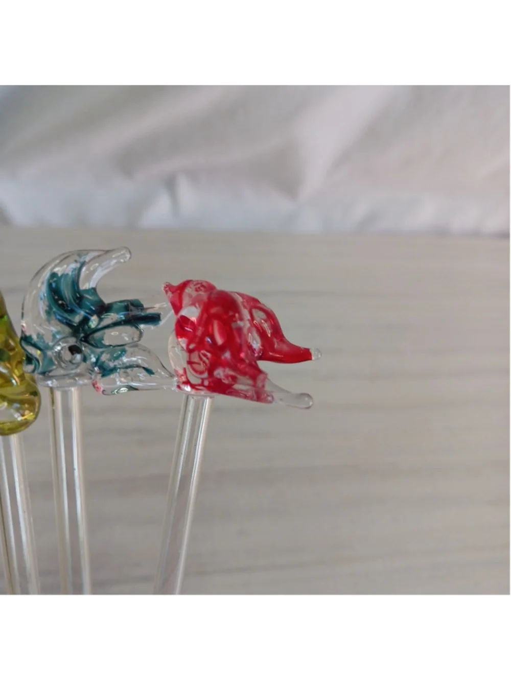 Vintage Blown Glass Swizzle Sticks Frog Fish Bird 3 Pc